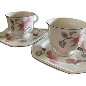 Mikasa Lot of 2 VTG Continental Teacup and Saucer Sets Pink Silk Flowers F 3003